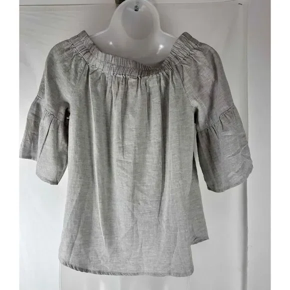 Girl Krazy Womens Grey Embroidered Ruffled Off Shoulder‎ Blouse Small - Picture 3 of 7